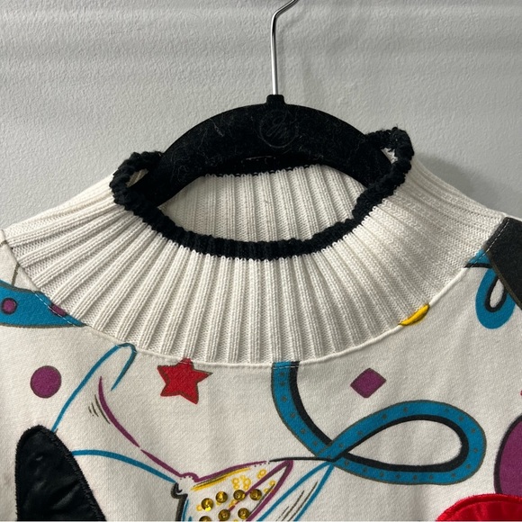 Vintage Architect White Mock Neck Party Themed Cotton Blend Sweater Large - Picture 6 of 9